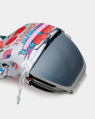 Sølv A.Kjærbede skibriller med öhouse logo i opbevaringspose med print